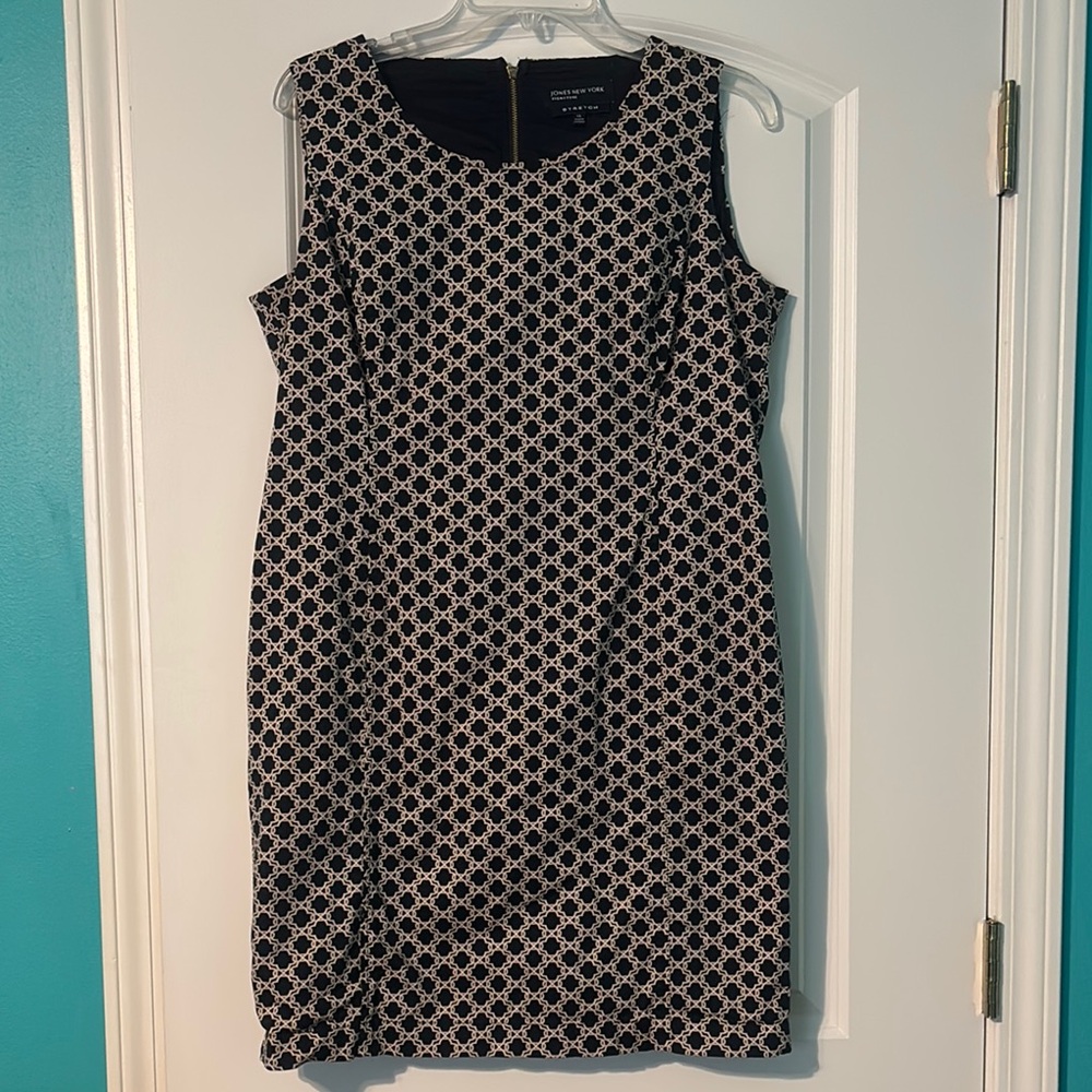 Jones New York Navy Sheath Dress Sleeveless Scoop Neck